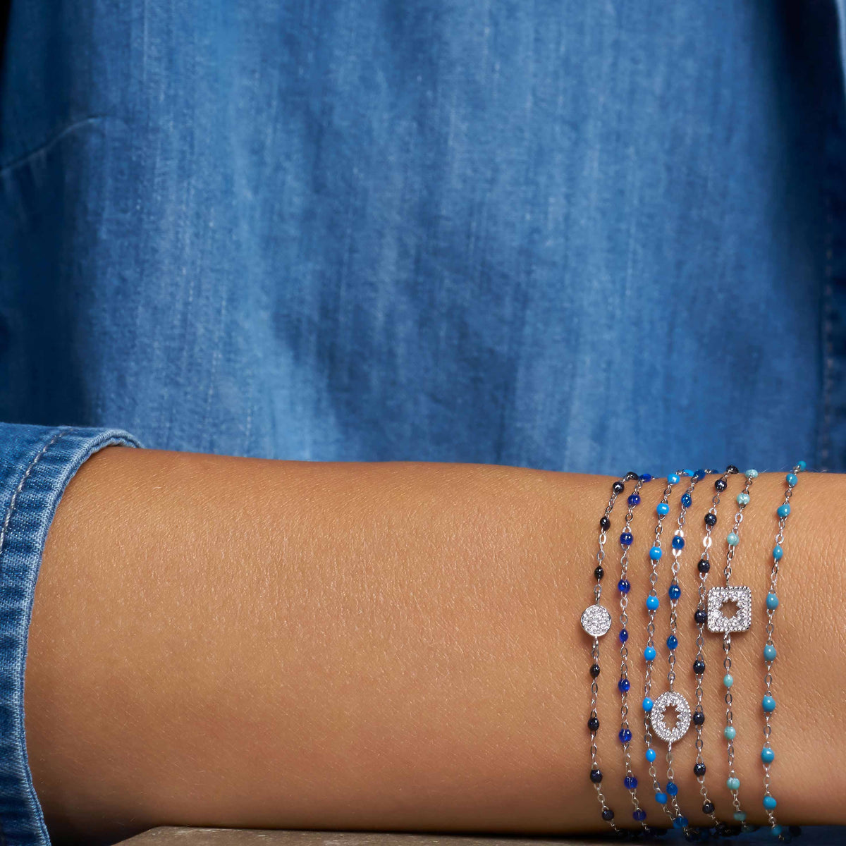 Bracelet bleu fluo Soleil, or rose, 17 cm – Gigi Clozeau
