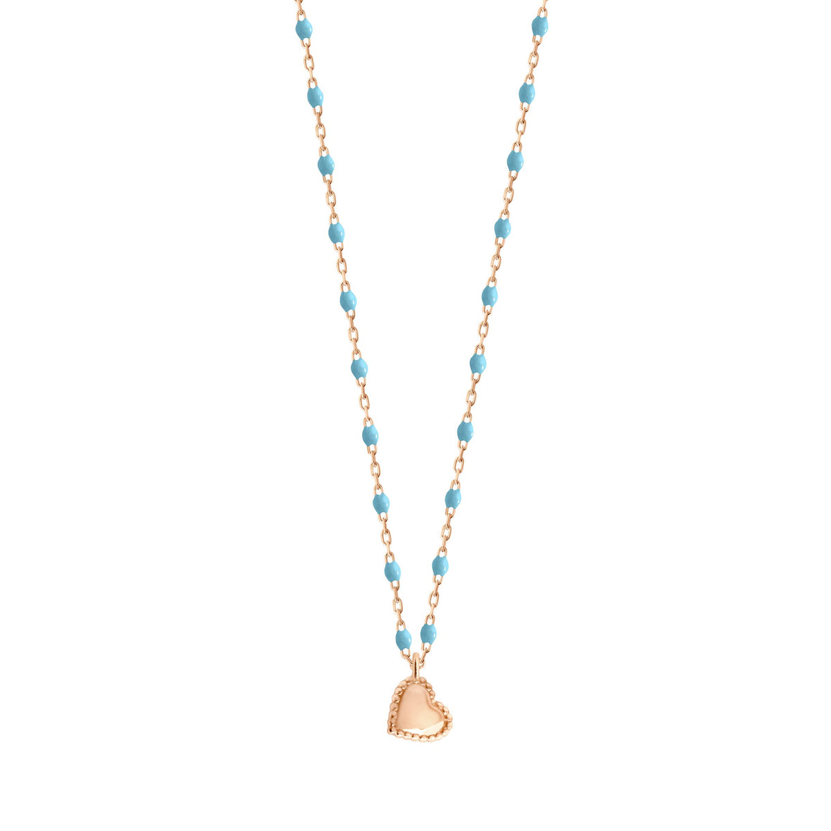 Collier Lucky Coeur, or rose et mini perles de résine turquoise, 40 cm