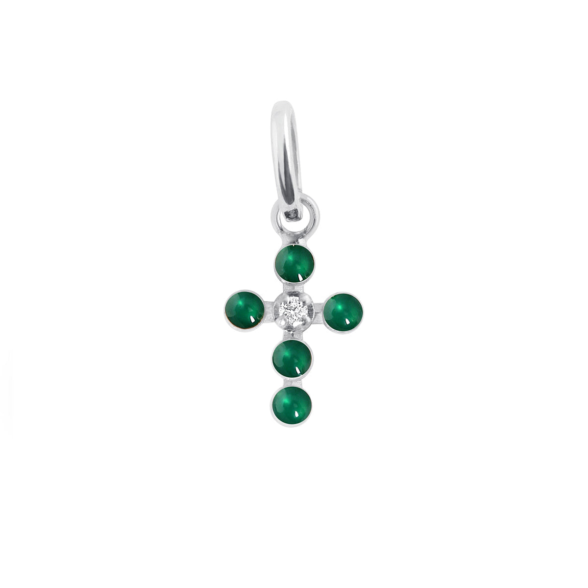 Pearled Cross Diamond Pendant Emerald White Gold