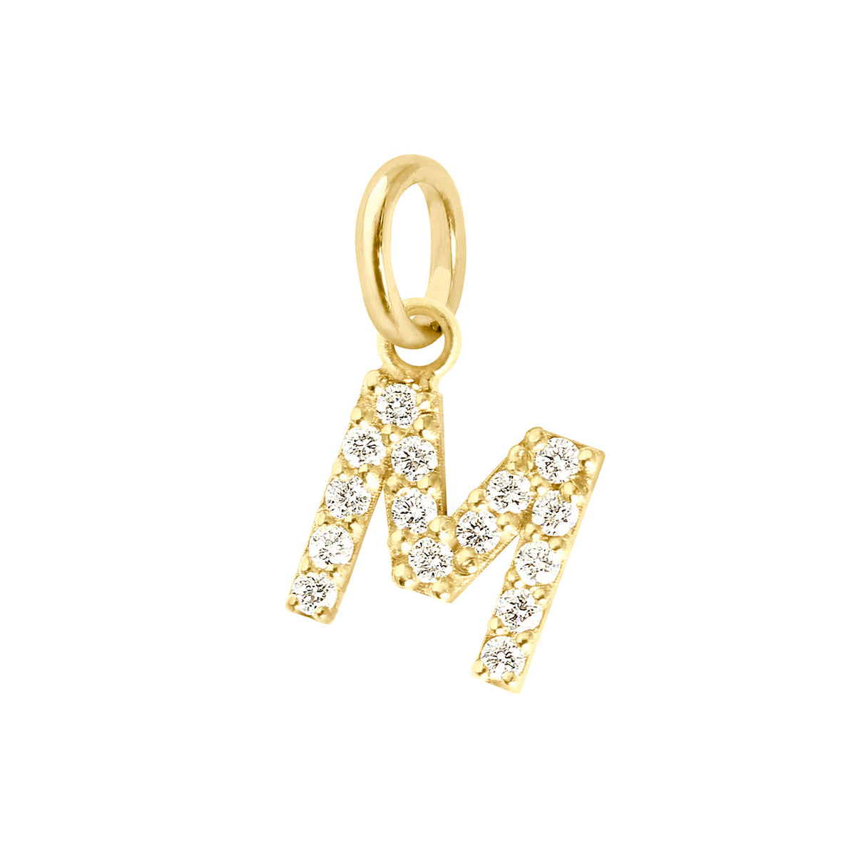 Lucky Letter M Diamond Pendant Yellow Gold Gigi Clozeau