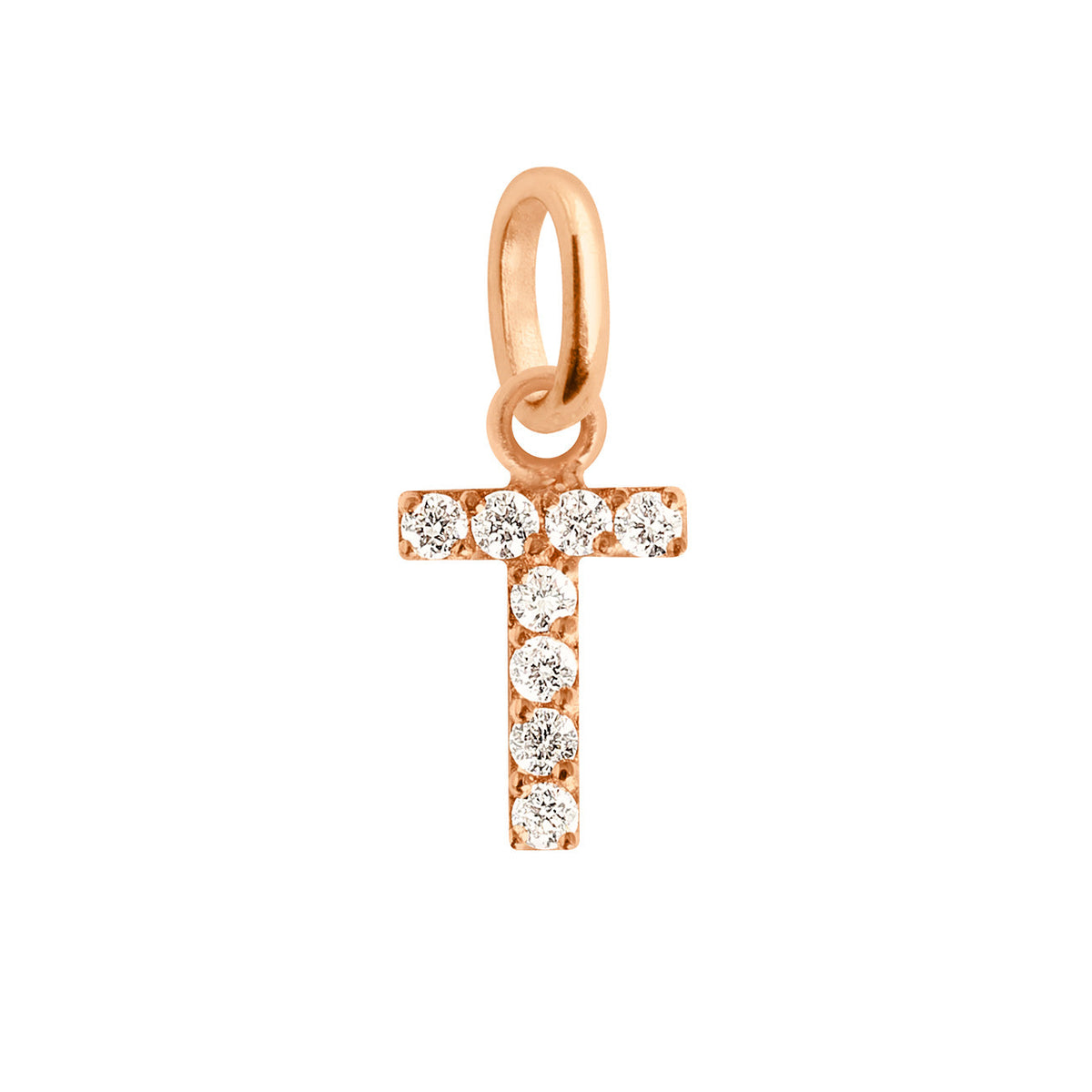 Lucky Letter T Diamond Pendant Rose Gold Gigi Clozeau