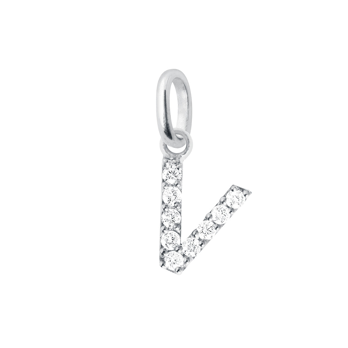 Lucky Letter V Diamond Pendant White Gold
