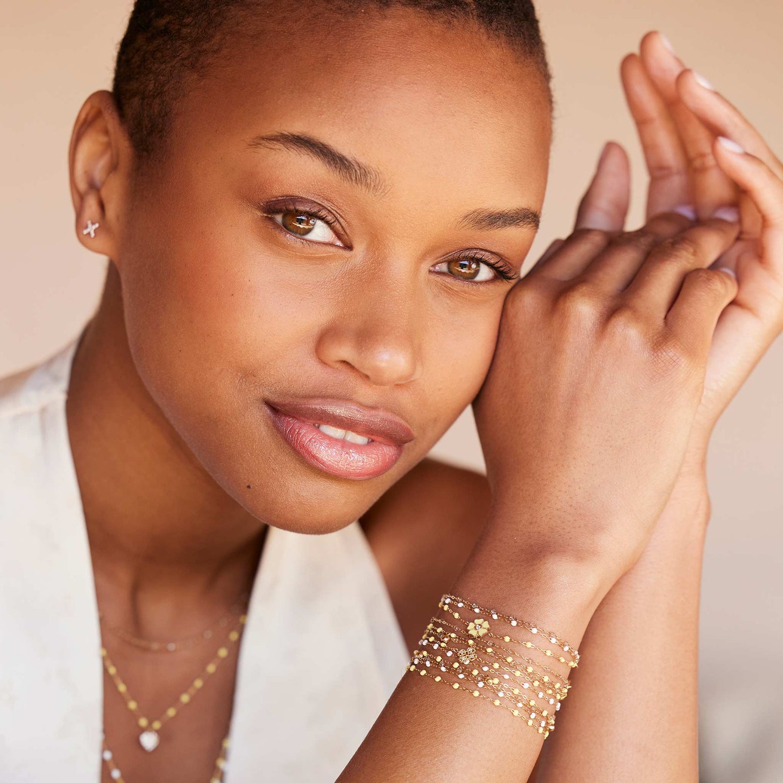 Gigi Clozeau - Bracelet blanc Classique Gigi, or rose