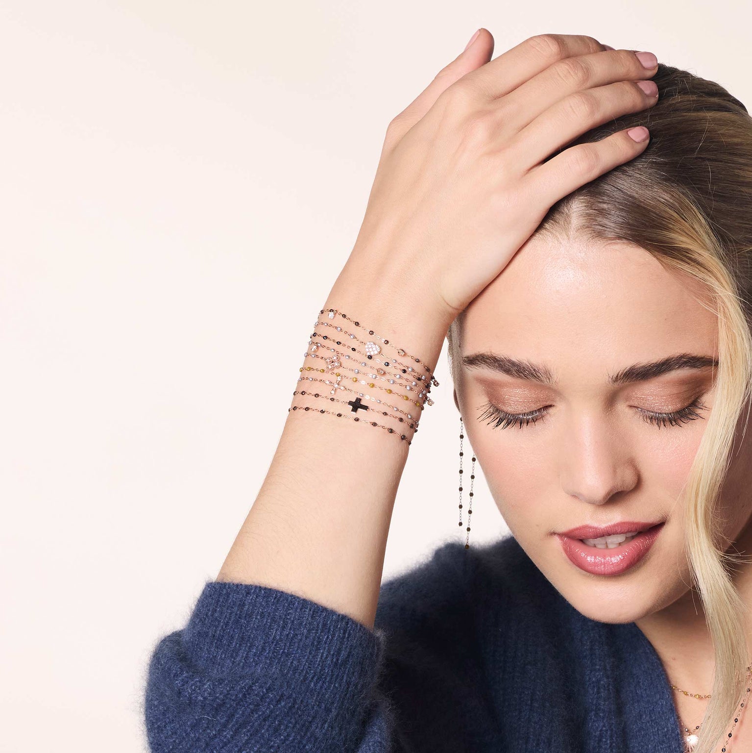 Gigi Clozeau - Bracelet argent Lucky Trèfle, diamants, or rose, 17 cm