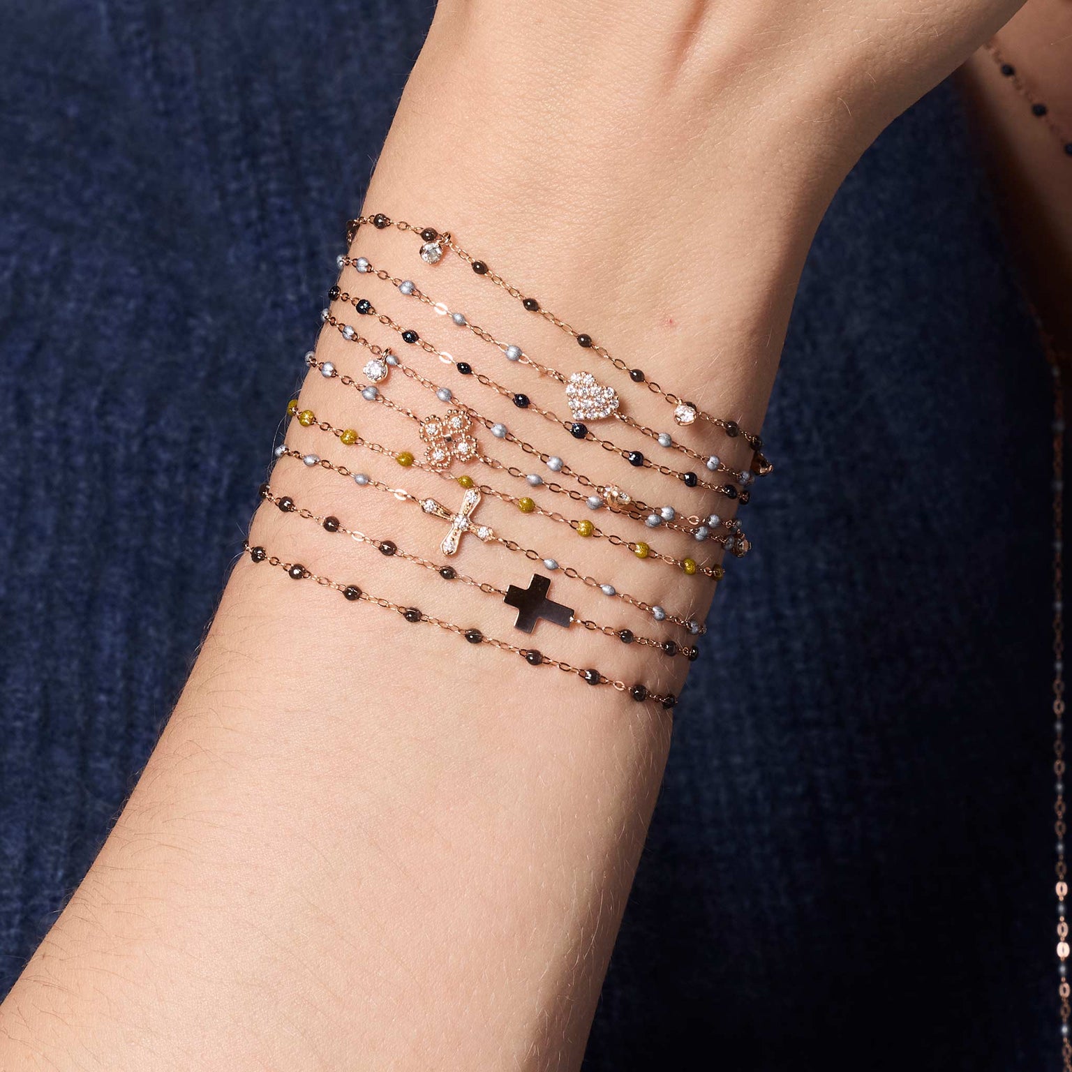 Gigi Clozeau - Bracelet argent Lucky Trèfle, diamants, or rose, 17 cm