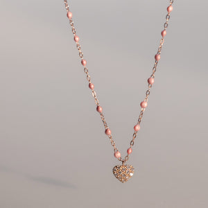 Gigi Clozeau - Collier blush In Love, diamants, or rose, 42 cm