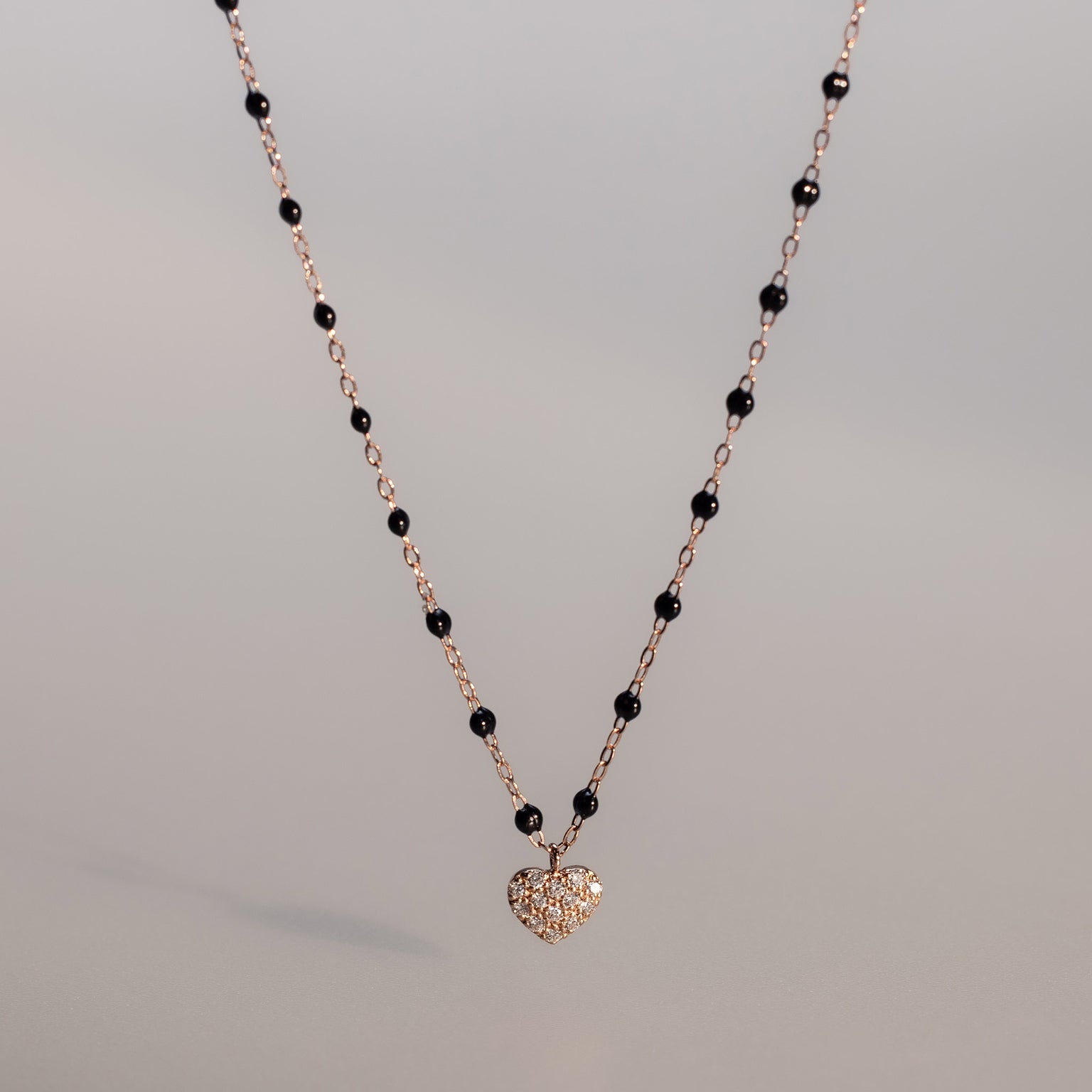 Gigi Clozeau - Collier noir In Love, diamants, or rose, 42 cm