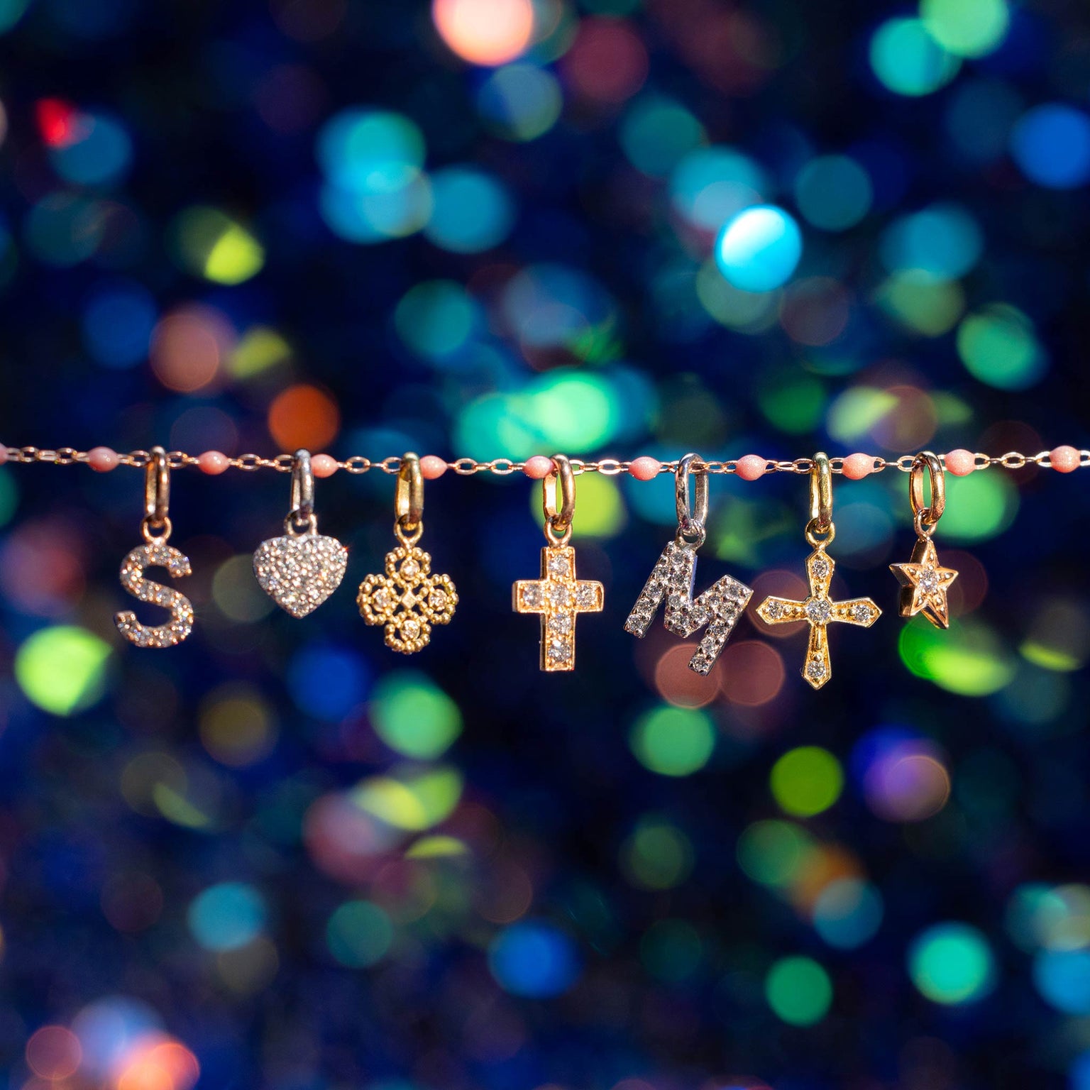 Gigi Clozeau - Pendentif Lucky Letter S, or rose, diamants