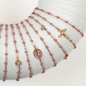 Gigi Clozeau - Bracelet blush Croix Vintage diamants, or rose, 17 cm
