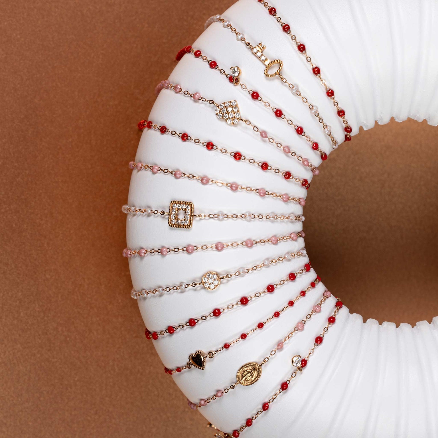 Bracelet gigi Clozeau opale Trésor, diamants, or rose, 17 cm