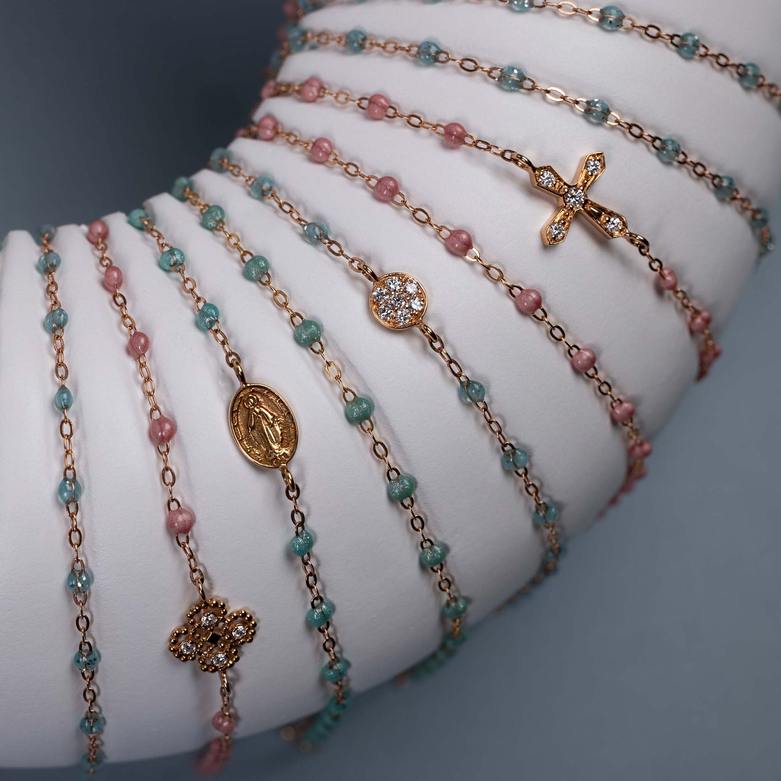 Gigi Clozeau - Bracelet aqua Puce diamants, or rose, 17 cm