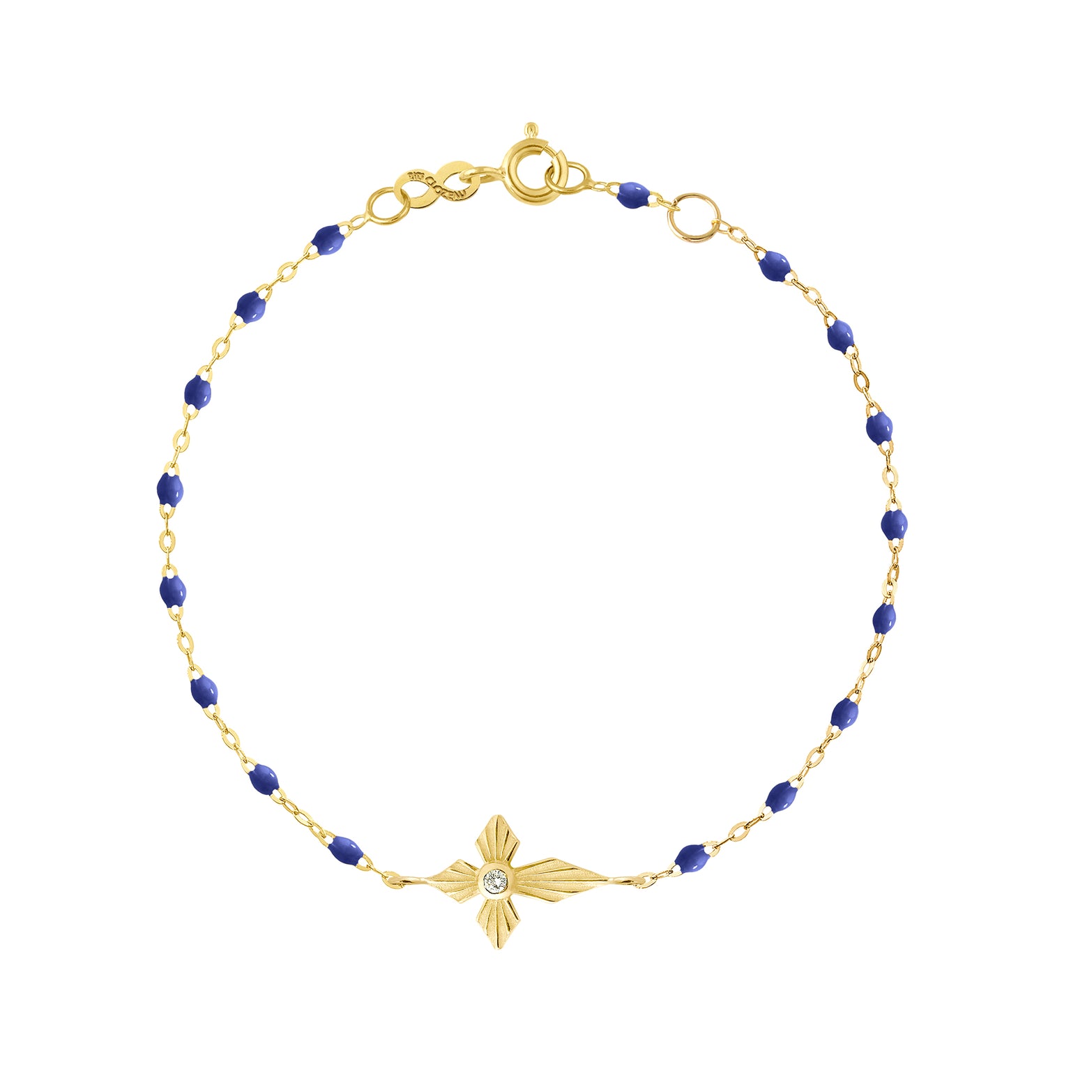 Bracelet Gigi Clozeau bleuet Croix Lumière, diamant, or rose, 17 cm
