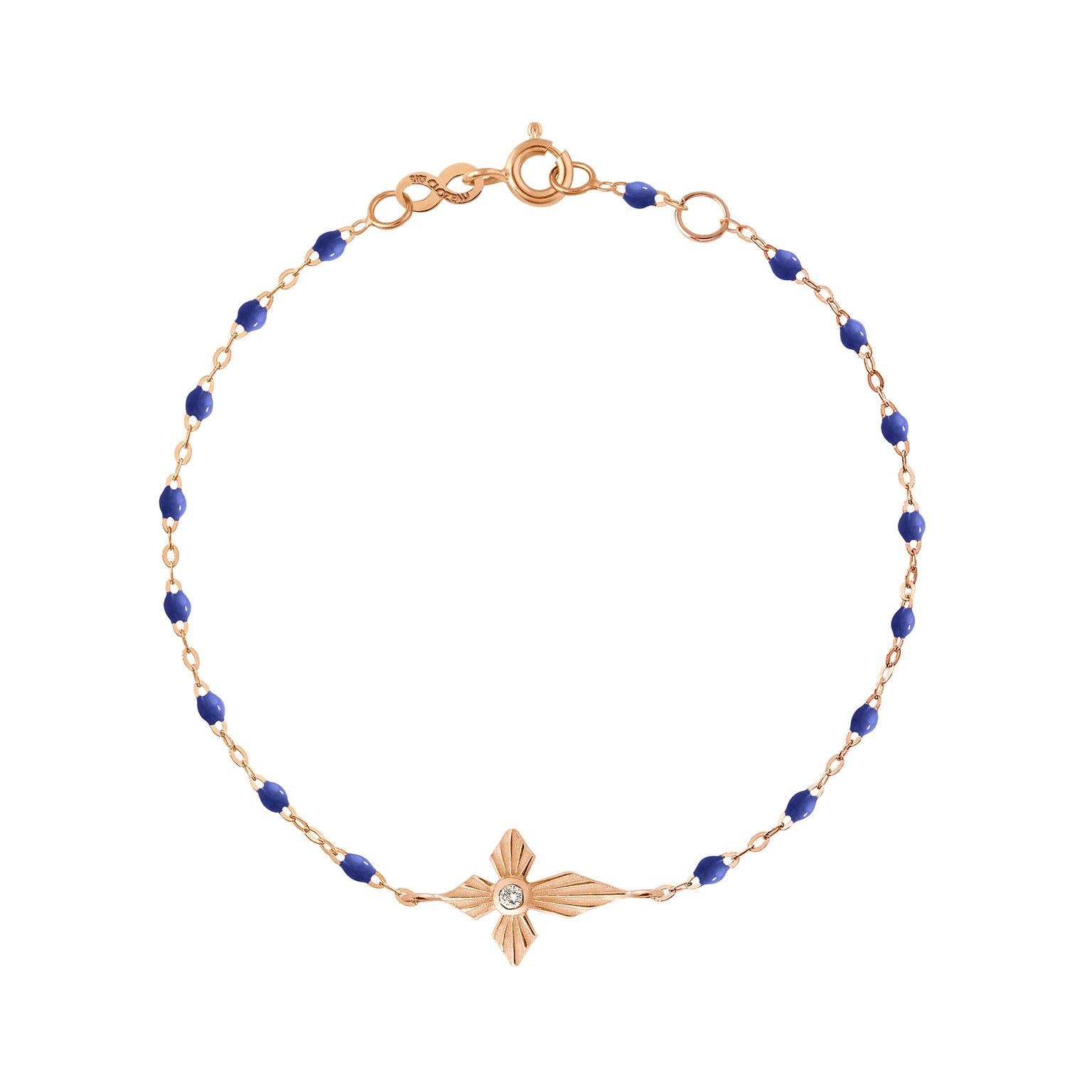 Bracelet Gigi Clozeau bleuet Croix Lumière, diamant, or rose, 17 cm