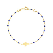 Bracelet Gigi Clozeau bleuet Croix, or jaune, 17cm