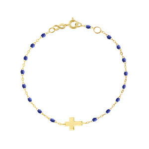 Bracelet Gigi Clozeau bleuet Croix, or jaune, 17cm