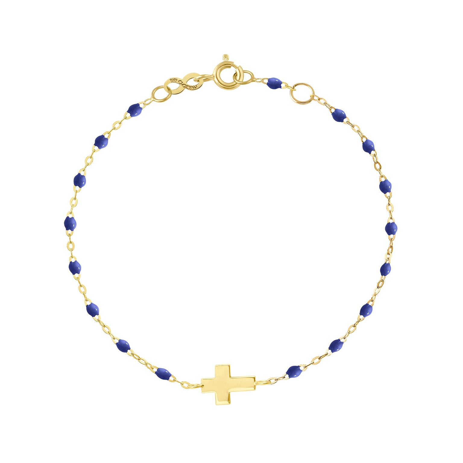 Bracelet Gigi Clozeau bleuet Croix, or jaune, 17cm