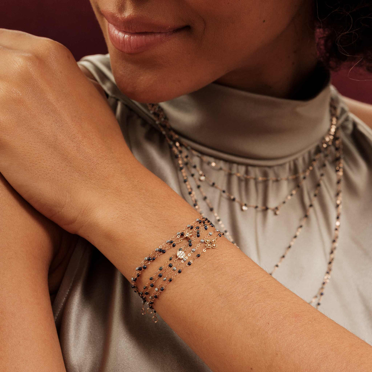 Puce Classic Gigi Midnight diamond bracelet, Rose Gold, 17 cm 