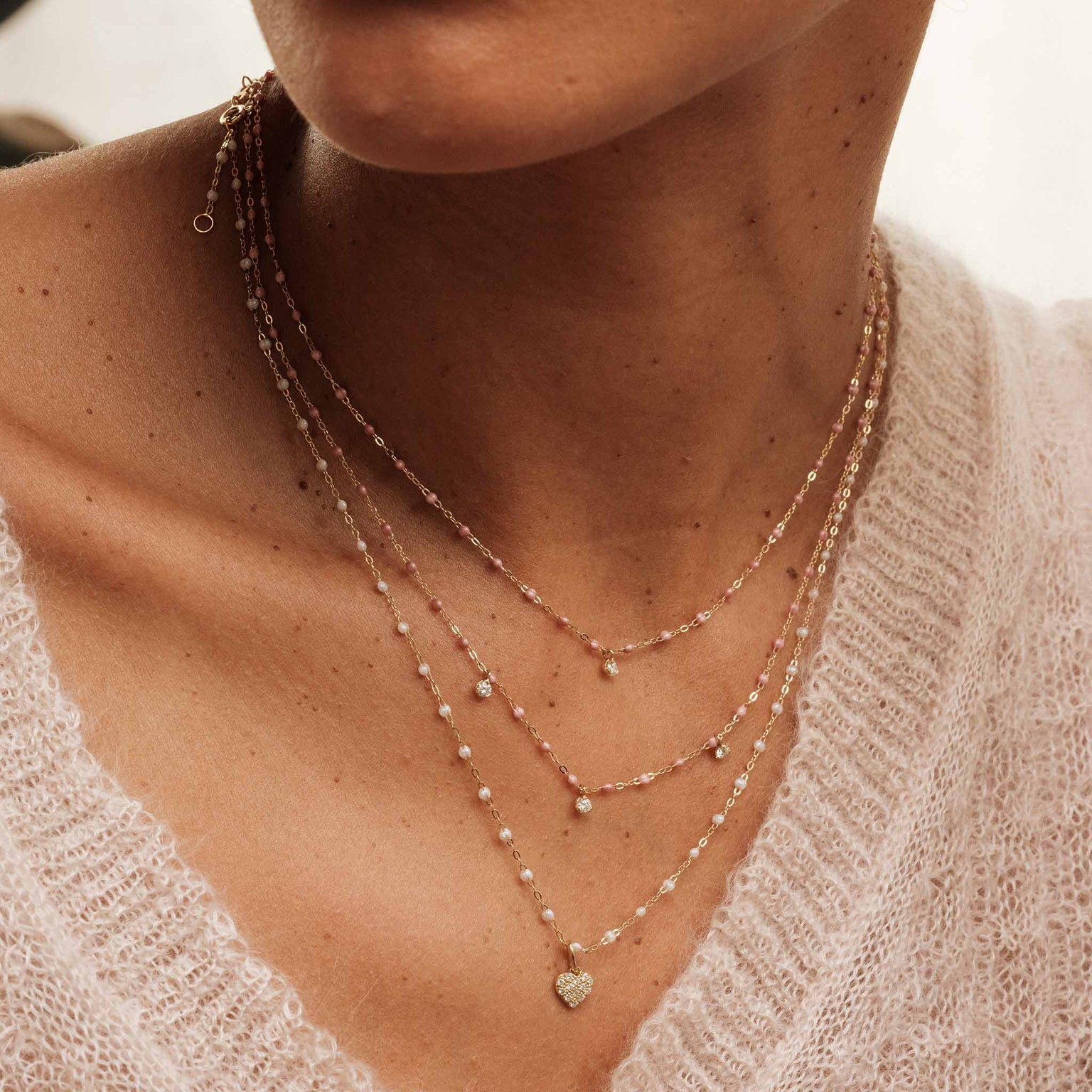 Gigi Clozeau - Collier blush Gigi Suprême, or jaune, 1 diamant, 42 cm