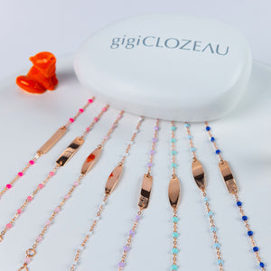 Gigi Clozeau - Bracelet parme Little Gigi, plaque rectangle, or rose, 13 cm