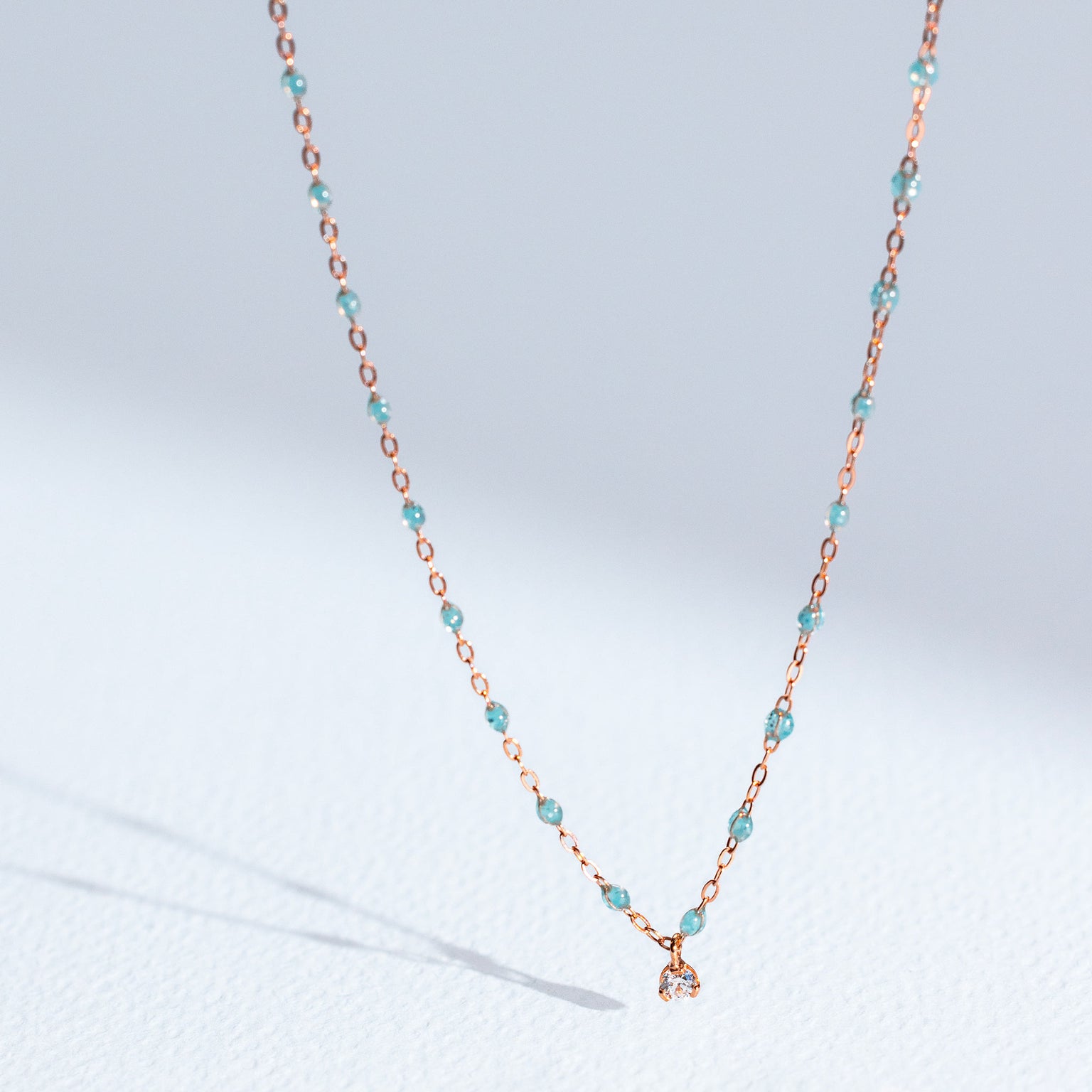 Gigi Clozeau - Collier aqua Gigi Suprême, or rose, 1 diamant, 42 cm