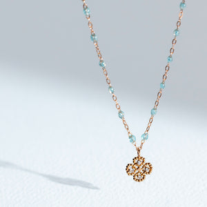 Gigi Clozeau - Collier aqua Lucky Trèfle, diamants, or rose, 42 cm