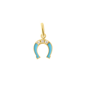Gigi Clozeau - Pendentif Fer à cheval résine turquoise, diamant, or jaune