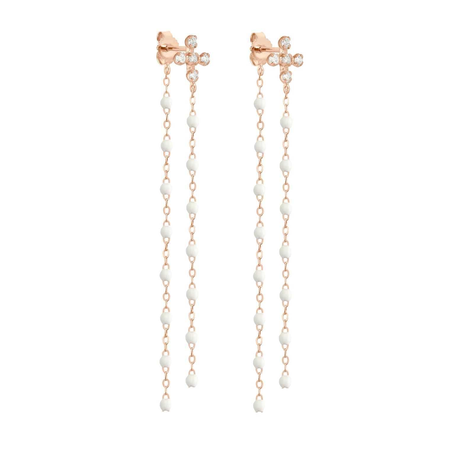 Gigi Clozeau - Boucles d'oreilles Dansantes blanches Spark diamants, or rose