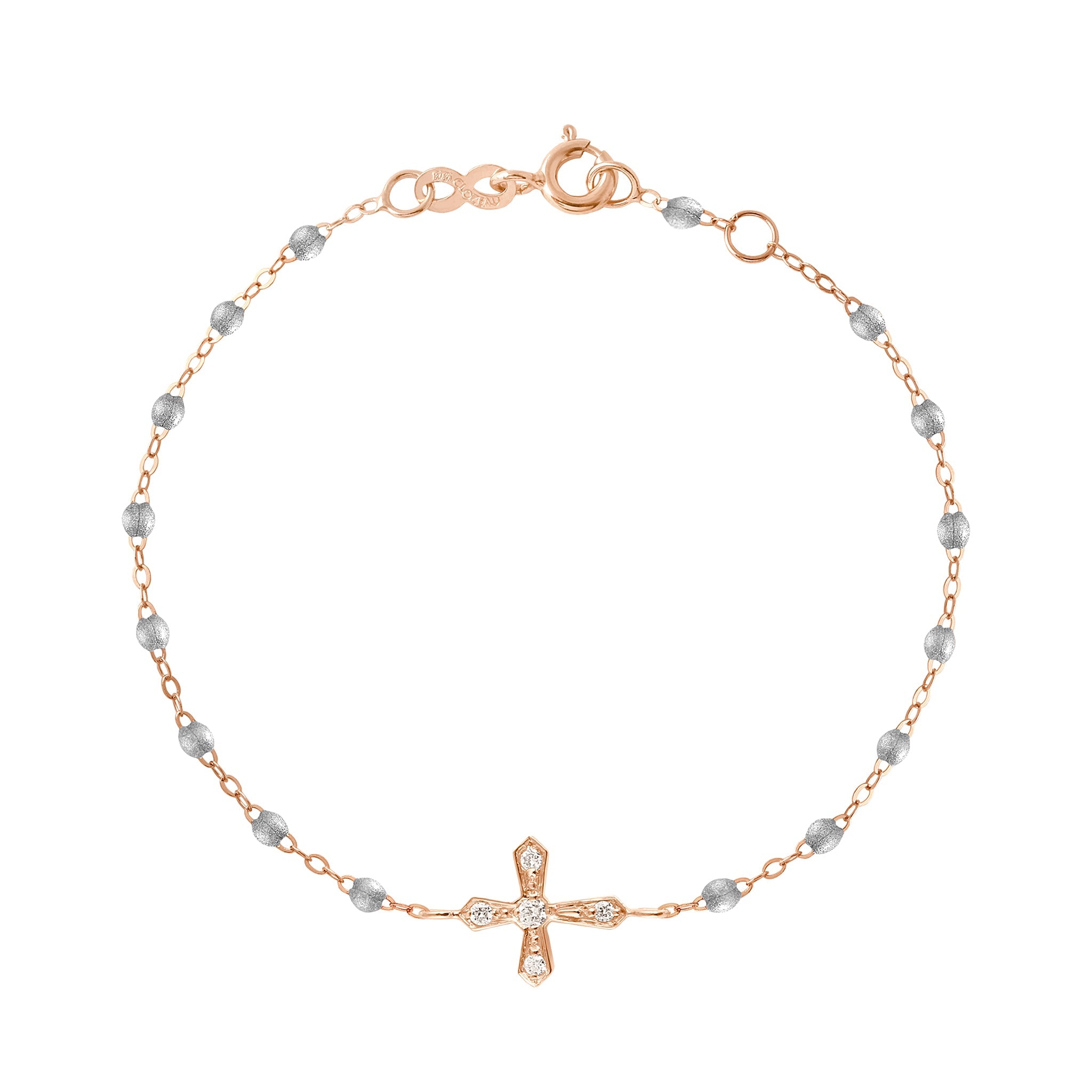 Gigi Clozeau - Bracelet argent Croix Vintage, diamants, or rose, 17 cm