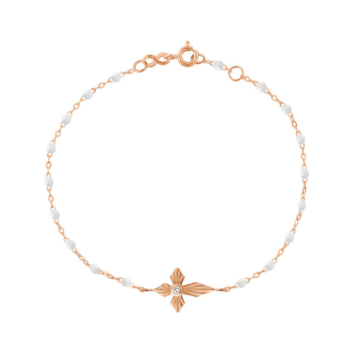Gigi Clozeau - Bracelet blanc Croix Lumière diamants, or rose, 17 cm