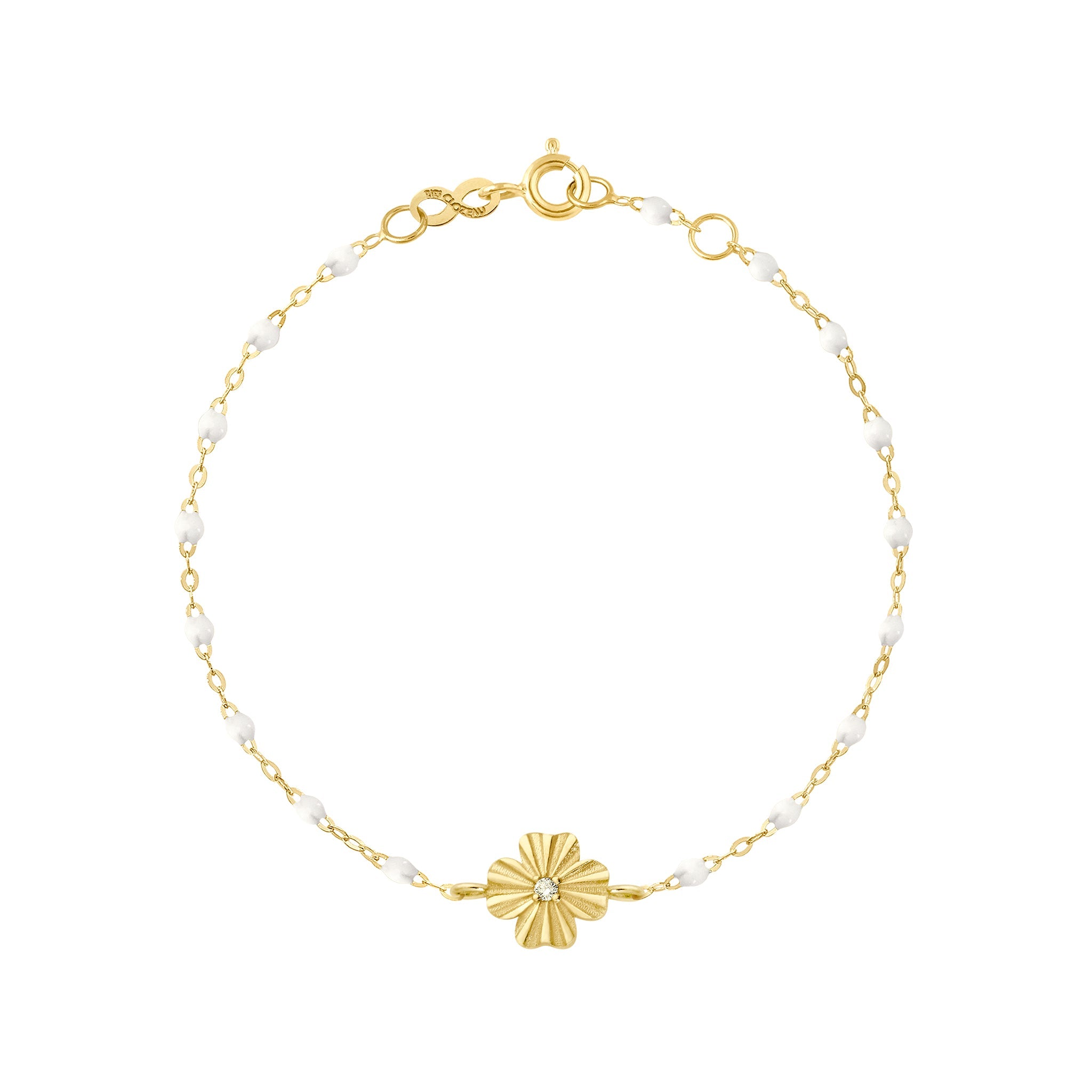 Gigi Clozeau - Bracelet blanc Trèfle Lumière, diamant, or jaune, 17 cm