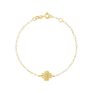 Gigi Clozeau - Bracelet blanc Trèfle Lumière, diamant, or jaune, 17 cm