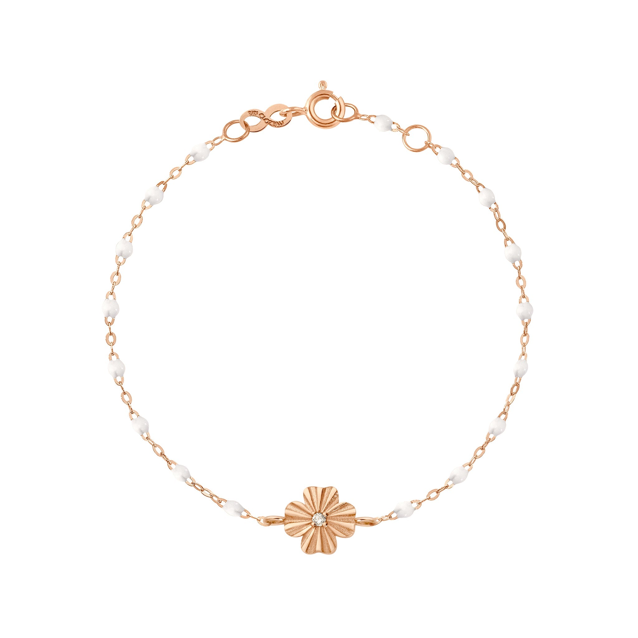 Gigi Clozeau - Bracelet blanc Trèfle Lumière, diamant, or rose, 17 cm