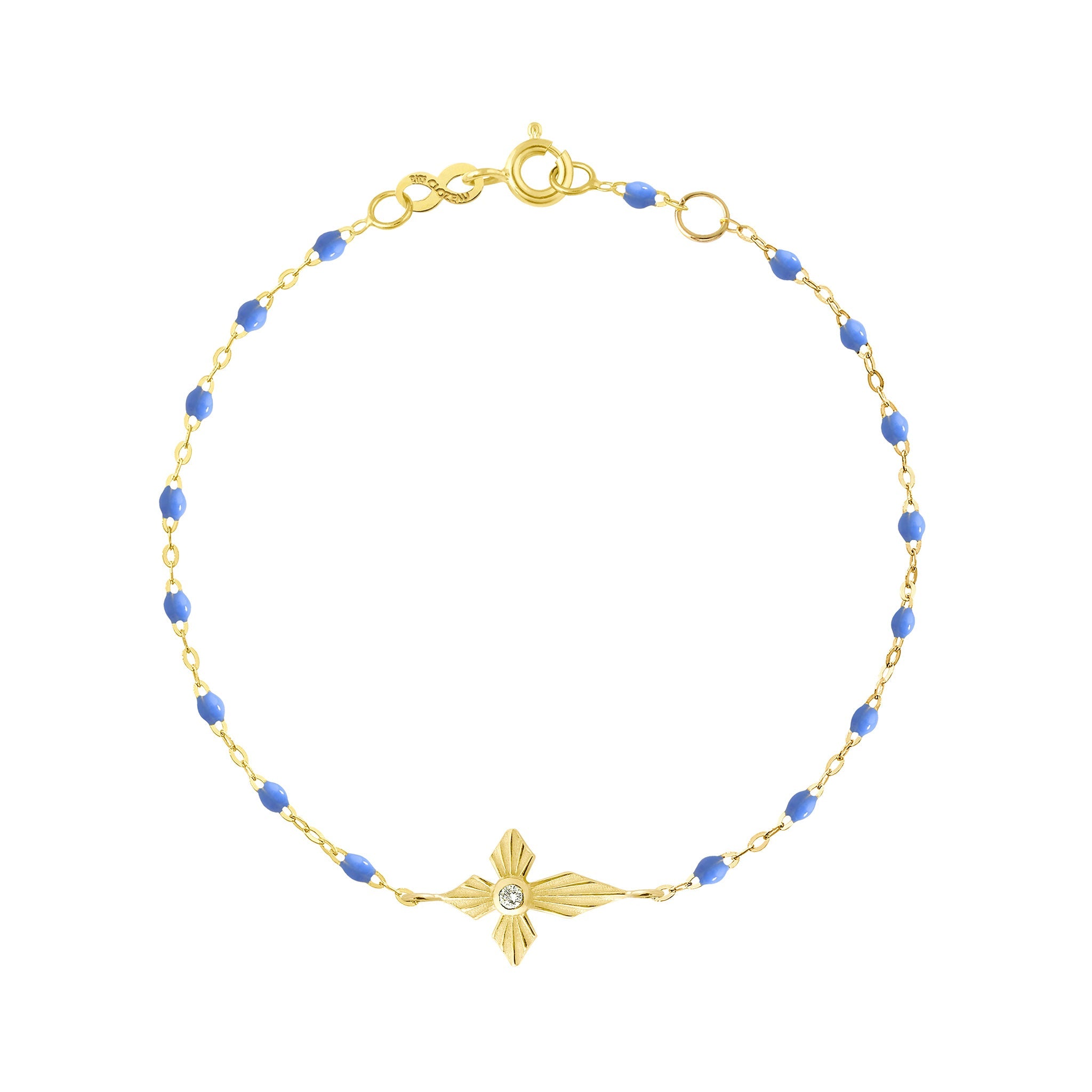 Gigi Clozeau - Bracelet bleuet Croix Lumière diamants, or jaune, 17 cm