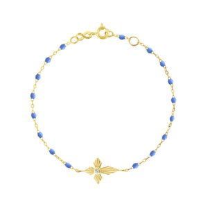 Gigi Clozeau - Bracelet bleuet Croix Lumière diamants, or jaune, 17 cm