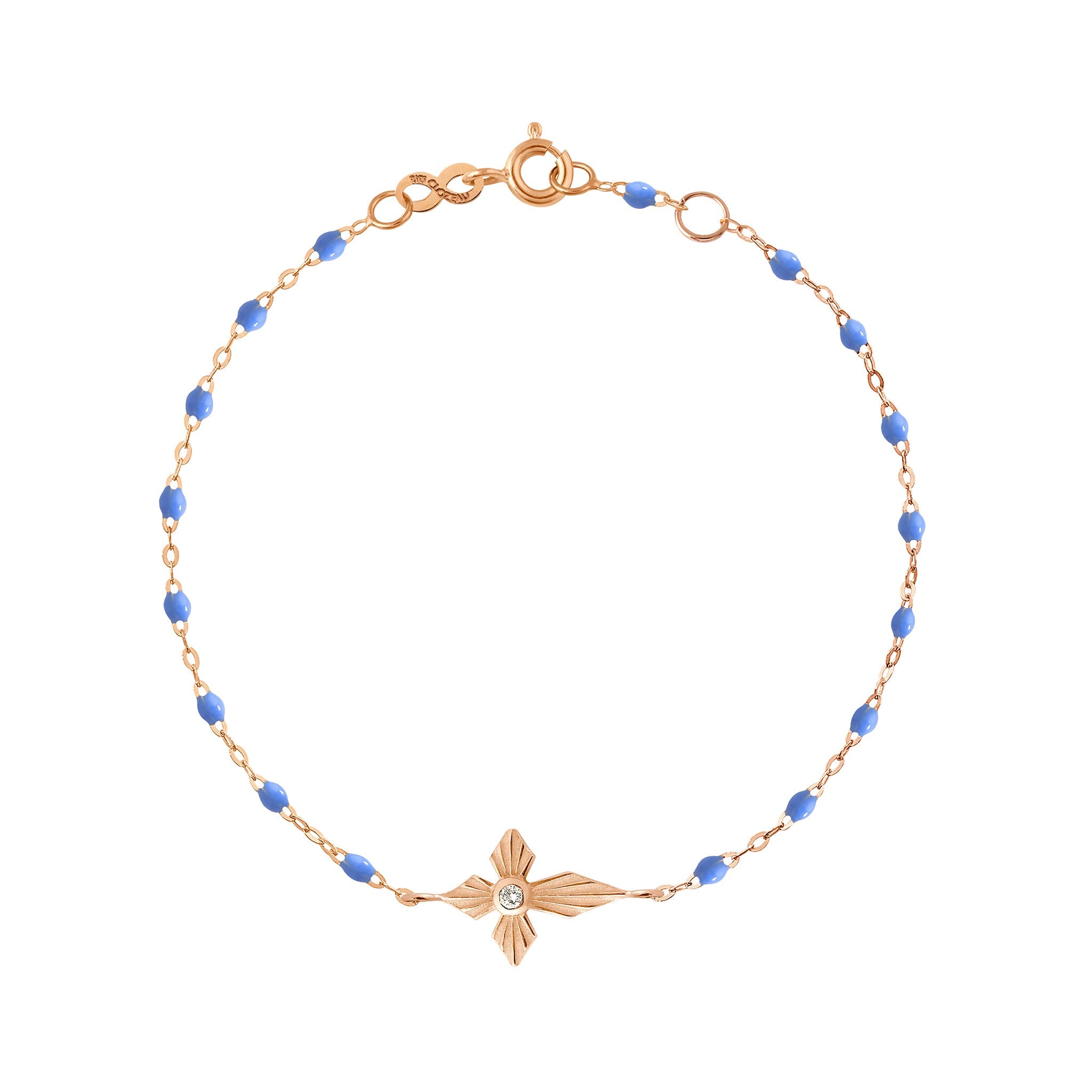 Gigi Clozeau - Bracelet bleuet Croix Lumière diamants, or rose, 17 cm