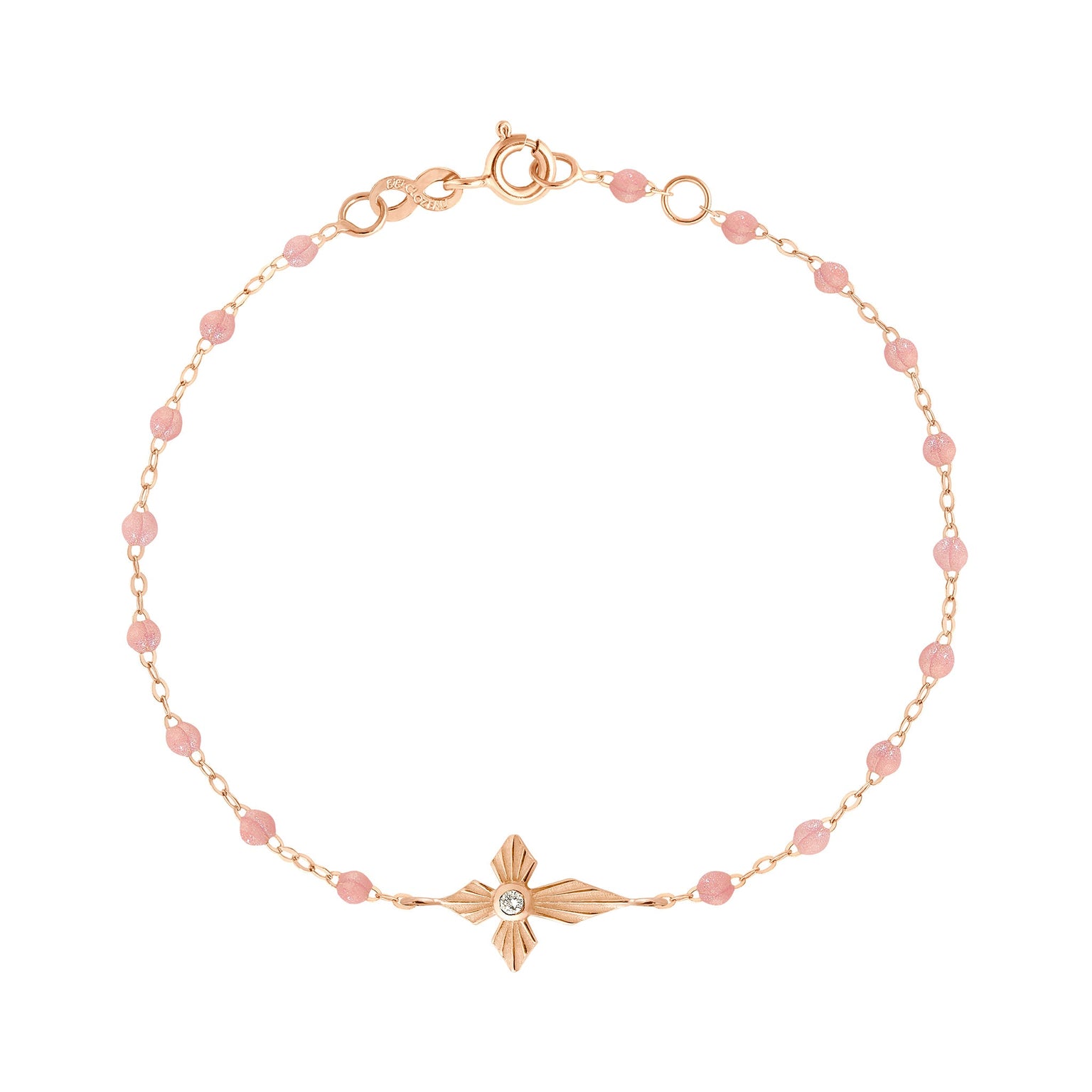 Gigi Clozeau - Bracelet blush Croix Lumière, Diamants, or rose, 17 cm