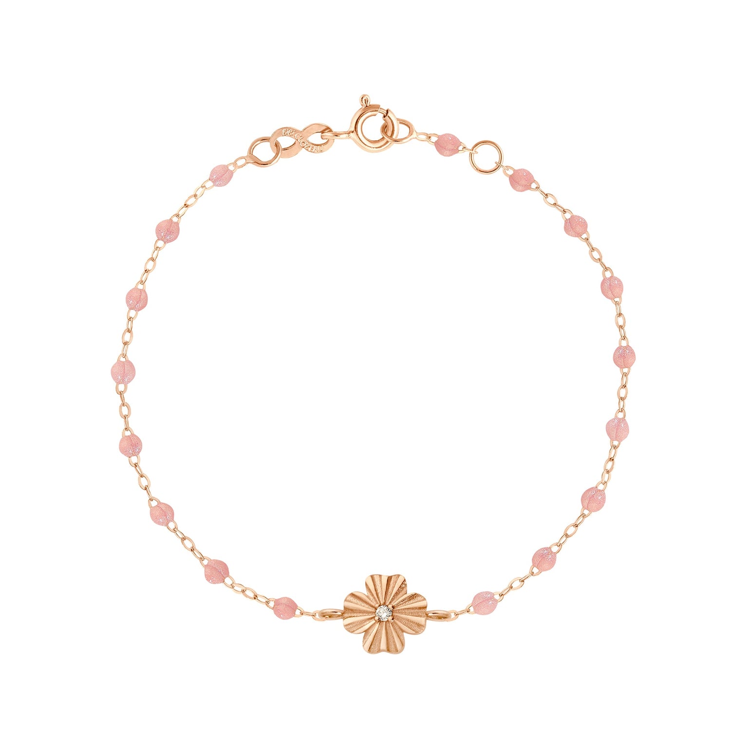 Gigi Clozeau - Bracelet blush Trèfle Lumière, diamant, or rose, 17 cm
