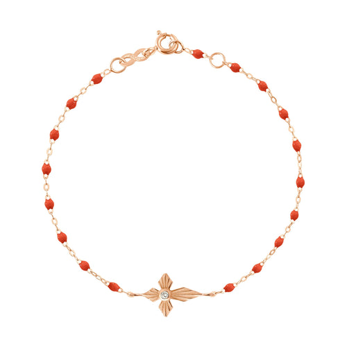 Gigi Clozeau - Bracelet corail Croix Lumière diamants, or rose, 17 cm