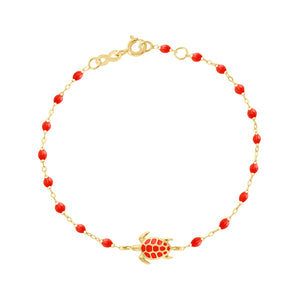 Gigi Clozeau - Bracelet corail Tortue, or jaune, 17 cm