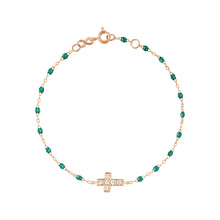 Gigi Clozeau - Bracelet émeraude Croix diamants, or rose, 17 cm