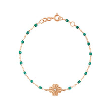 Gigi Clozeau - Bracelet émeraude Trèfle Lumière, diamant, or rose, 17 cm