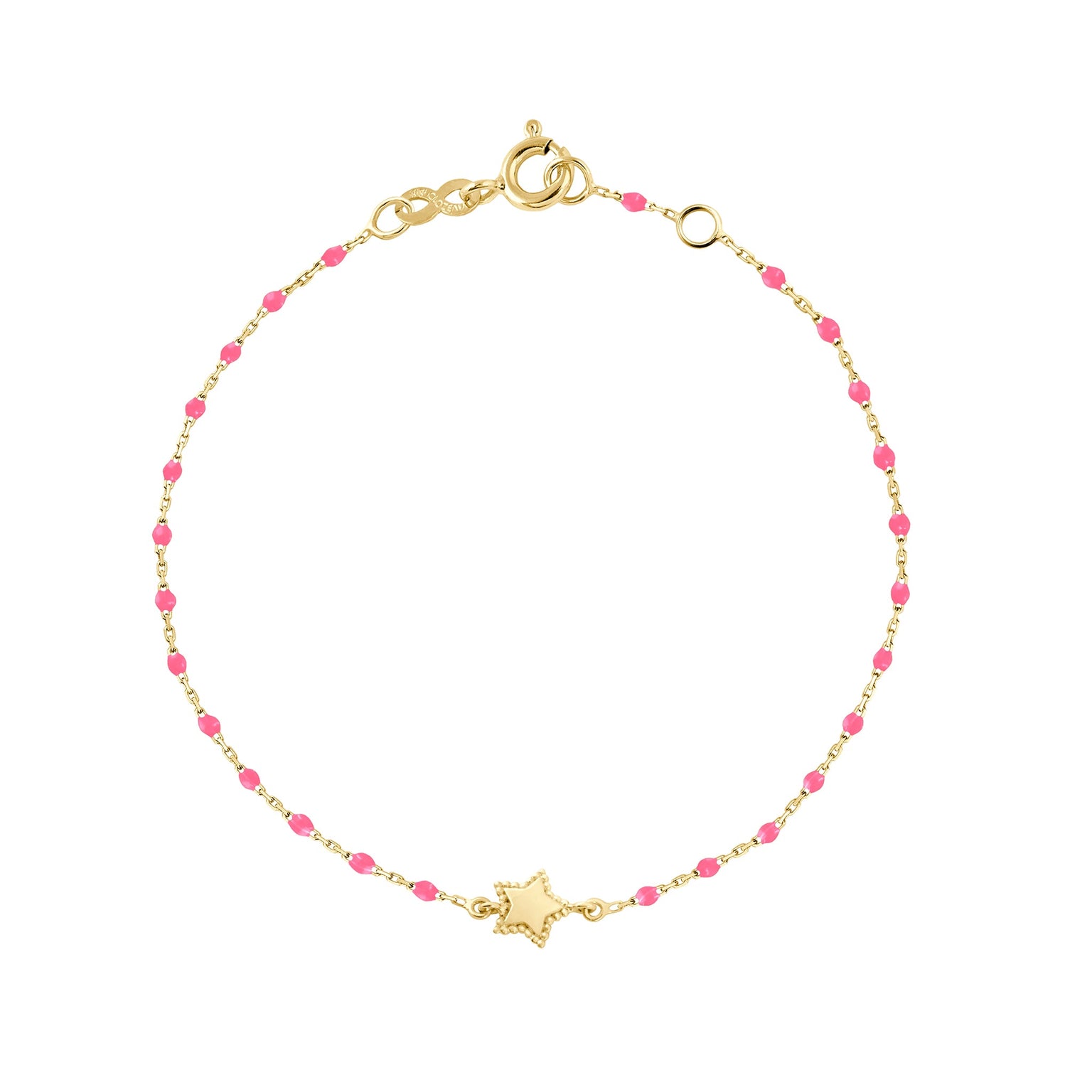 Gigi Clozeau - Bracelet Étoile Mini Gigi, or jaune et mini perles de résine rose fluo, 17 cm