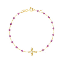 Gigi Clozeau - Bracelet galaxy Croix Vintage, diamants, or jaune, 17 cm