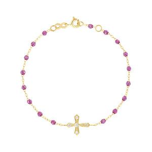 Gigi Clozeau - Bracelet galaxy Croix Vintage, diamants, or jaune, 17 cm