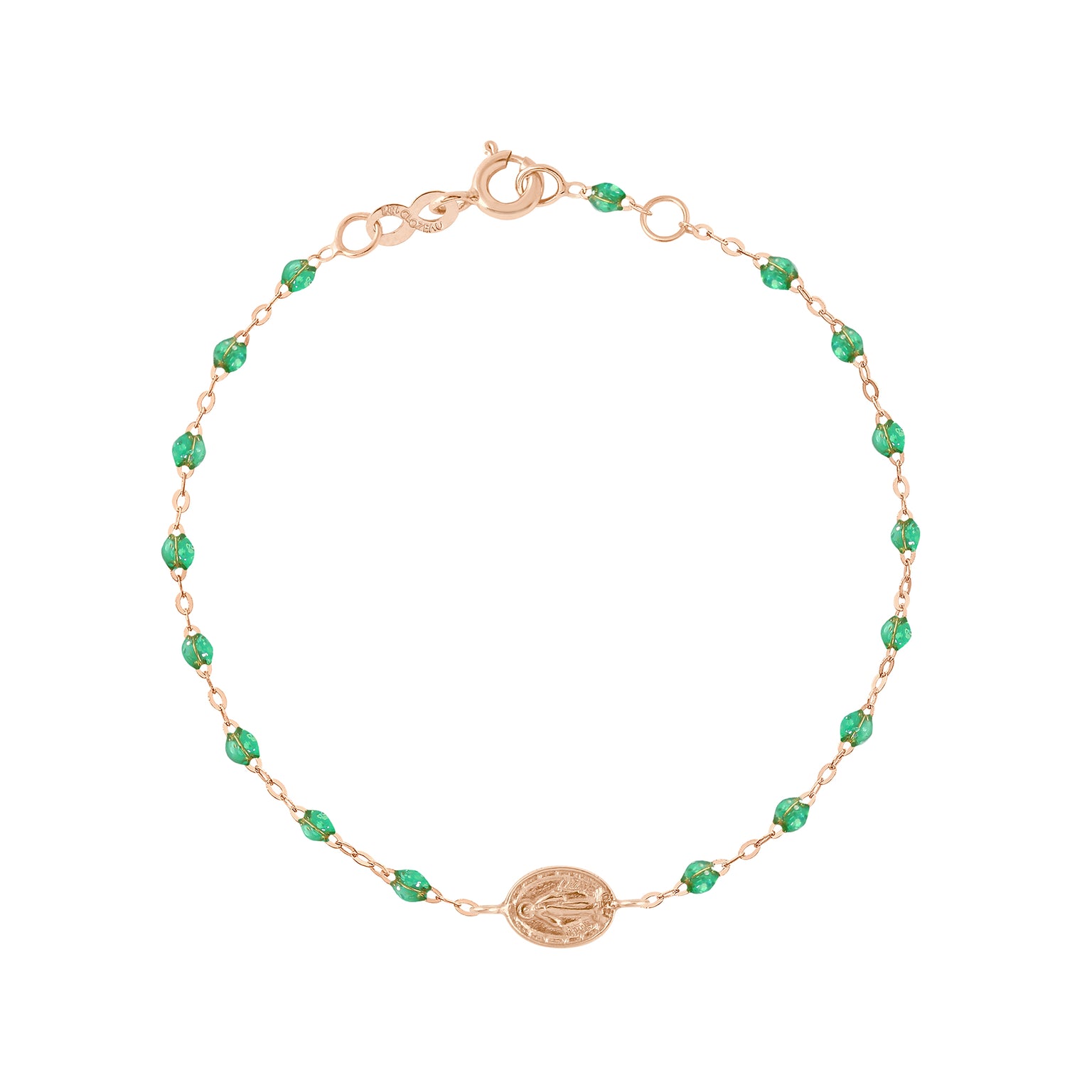 Gigi Clozeau - Bracelet menthe Madone or rose, 17 cm
