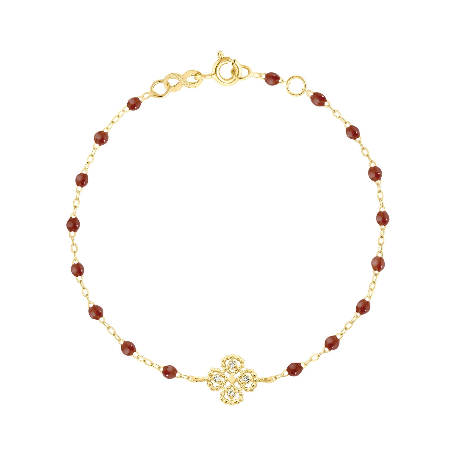 Gigi Clozeau - Bracelet moka Lucky Trèfle, diamants, or jaune, 17 cm