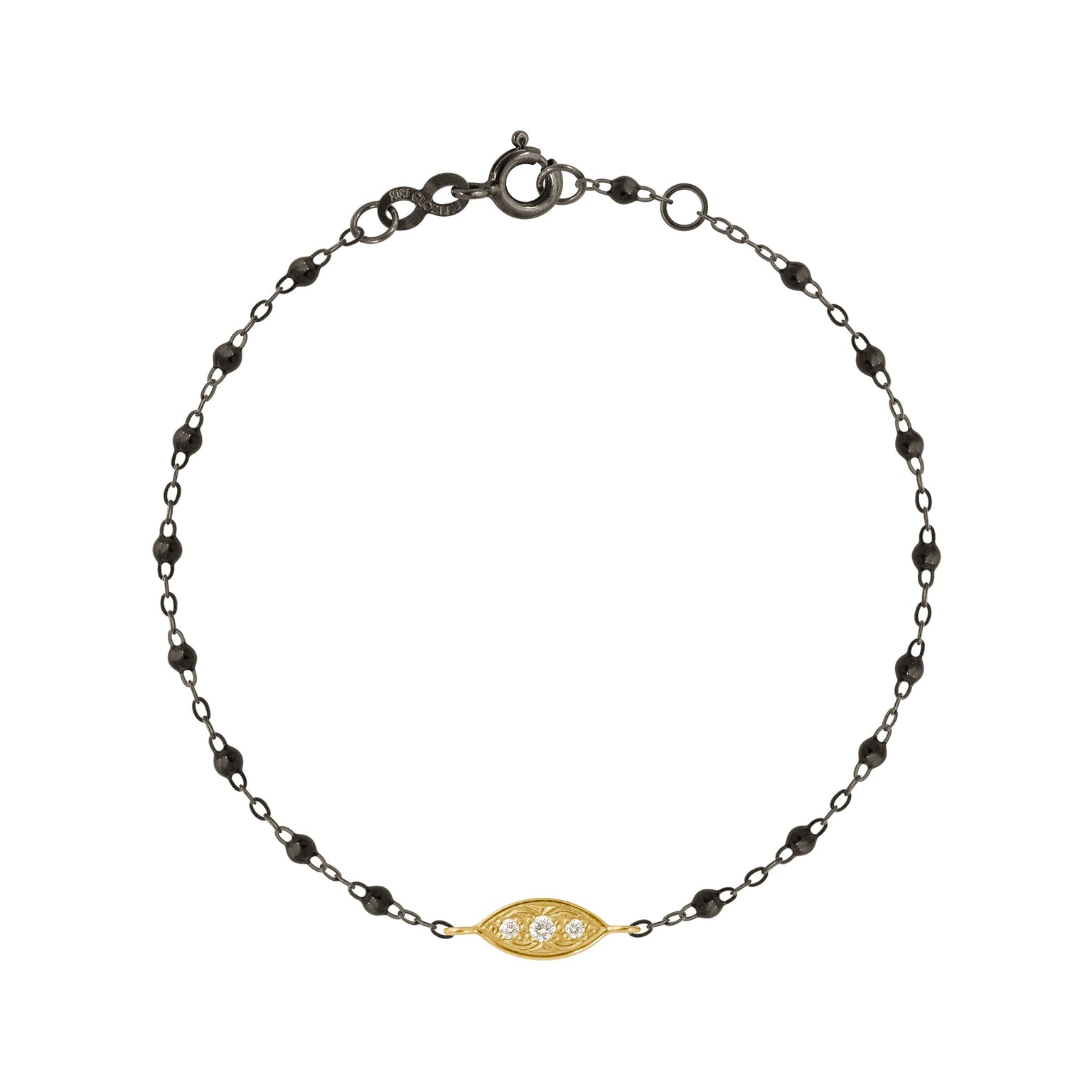 Gigi Clozeau - Bracelet noir Clin d’œil diamants, or noir et jaune, 17 cm