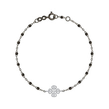 Gigi Clozeau - Bracelet noir Lucky Trèfle, diamants, or noir et blanc, 17 cm