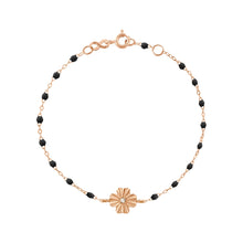 Gigi Clozeau - Bracelet noir Trèfle Lumière, diamant, or rose, 17 cm