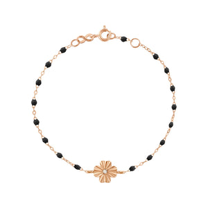 Gigi Clozeau - Bracelet noir Trèfle Lumière, diamant, or rose, 17 cm